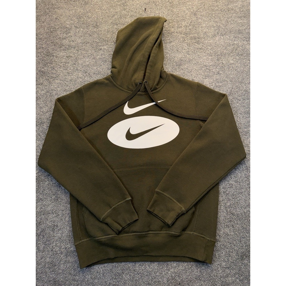 Nike Men's Small Olive Green Double Swoosh Pullover Hoodie Sweatshirt